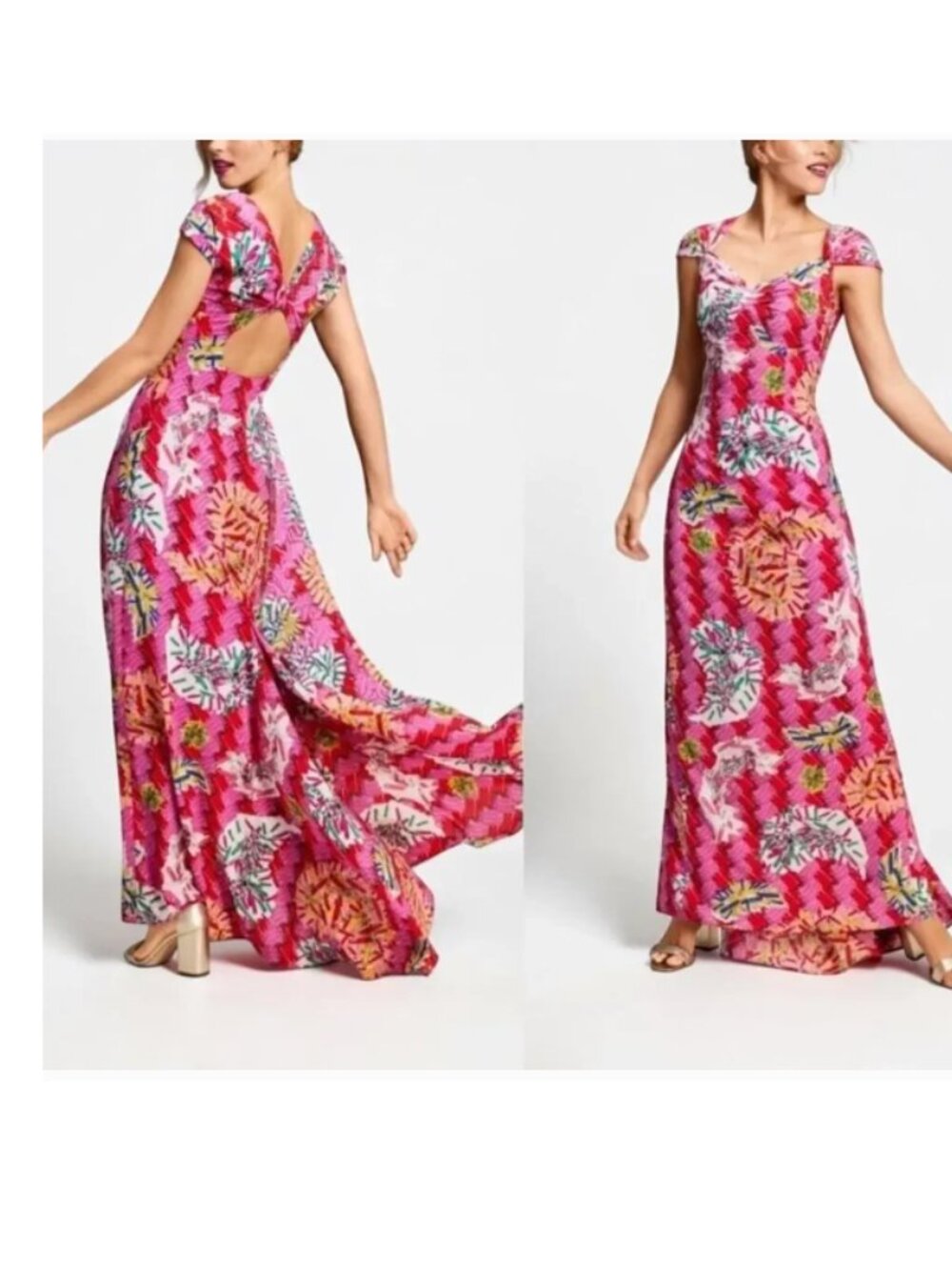 Zac Posen For Target Dress Womens Medium Pink Print Cutout Mermaid Maxi Formal